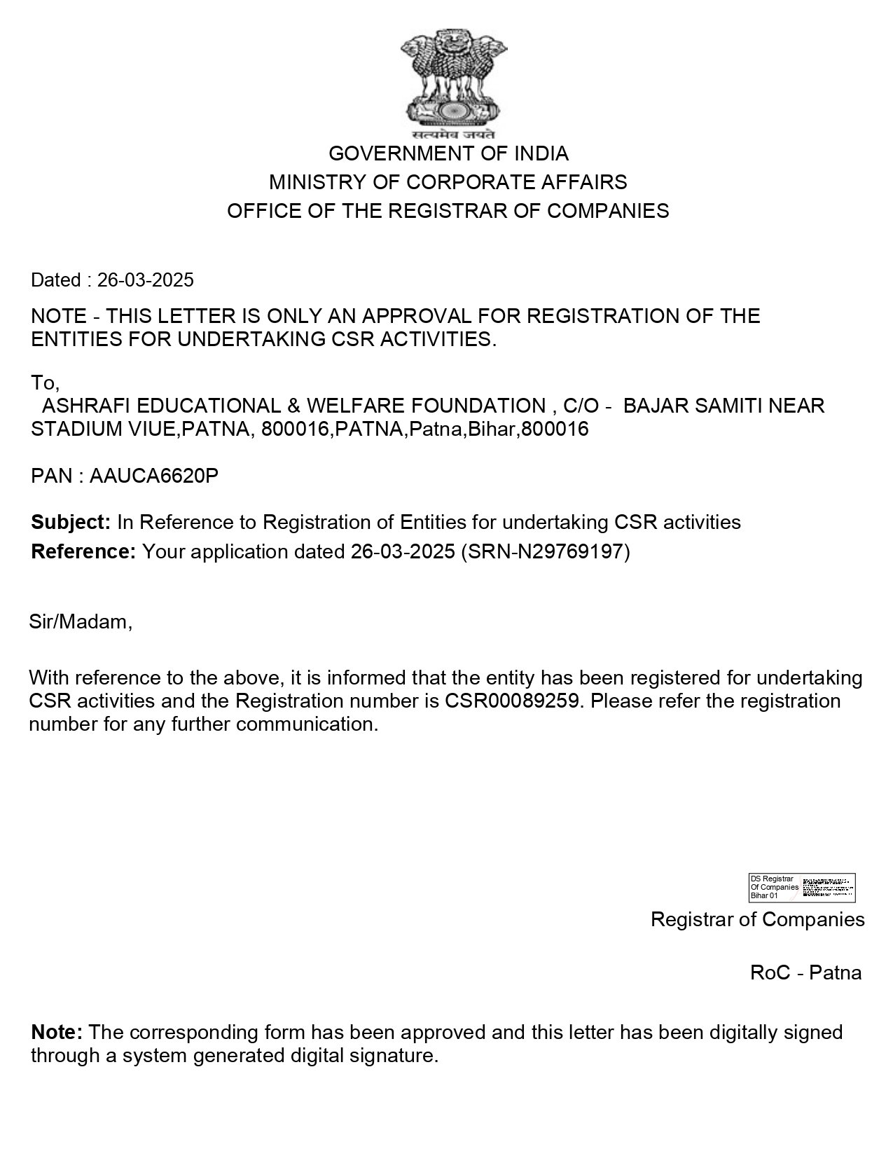 Approval Letter for form CSR1_page-0001